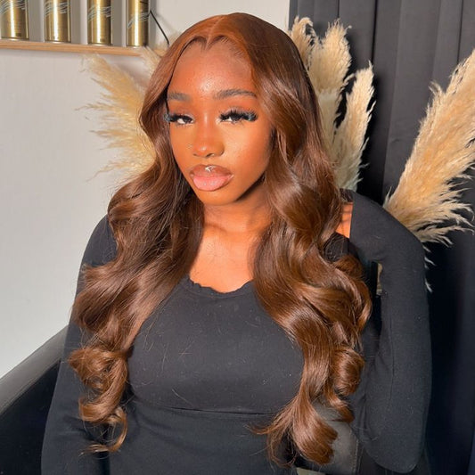Hairneetc 13x4 Lace Front Brown Wig / Glueless / Body Wave Wig