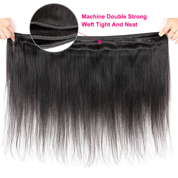 Hairneetc Straight Bundles with Closure Brazilian Hair 3 Bundles with 4x4 Lace Closure